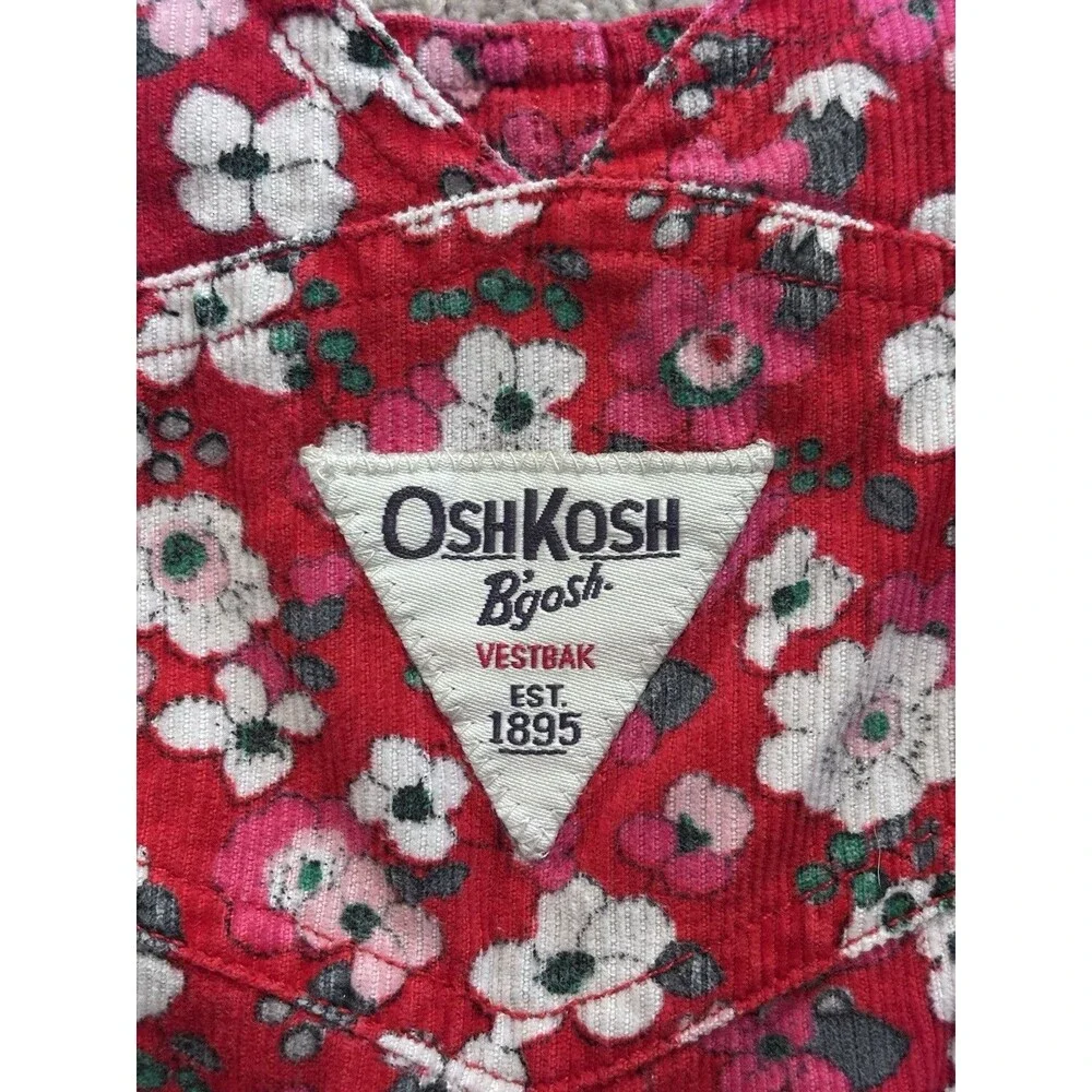 Oshkosh B’Gosh Vestbak Girl’s Red Corduroy Floral Overalls Cherry Blossom 18 Mo
